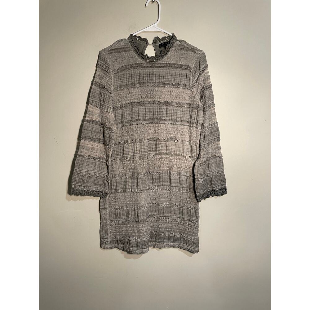 Pol Gray Lace Boho Long Sleeve Mini Dress Size Medium